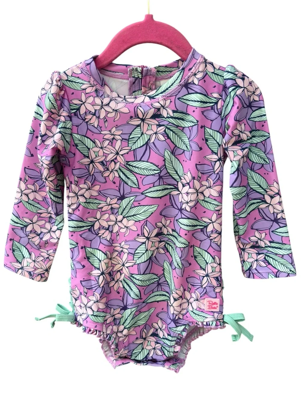 Ruffle Butts Purple Floral Long-Sleeve One-Piece Rashguard